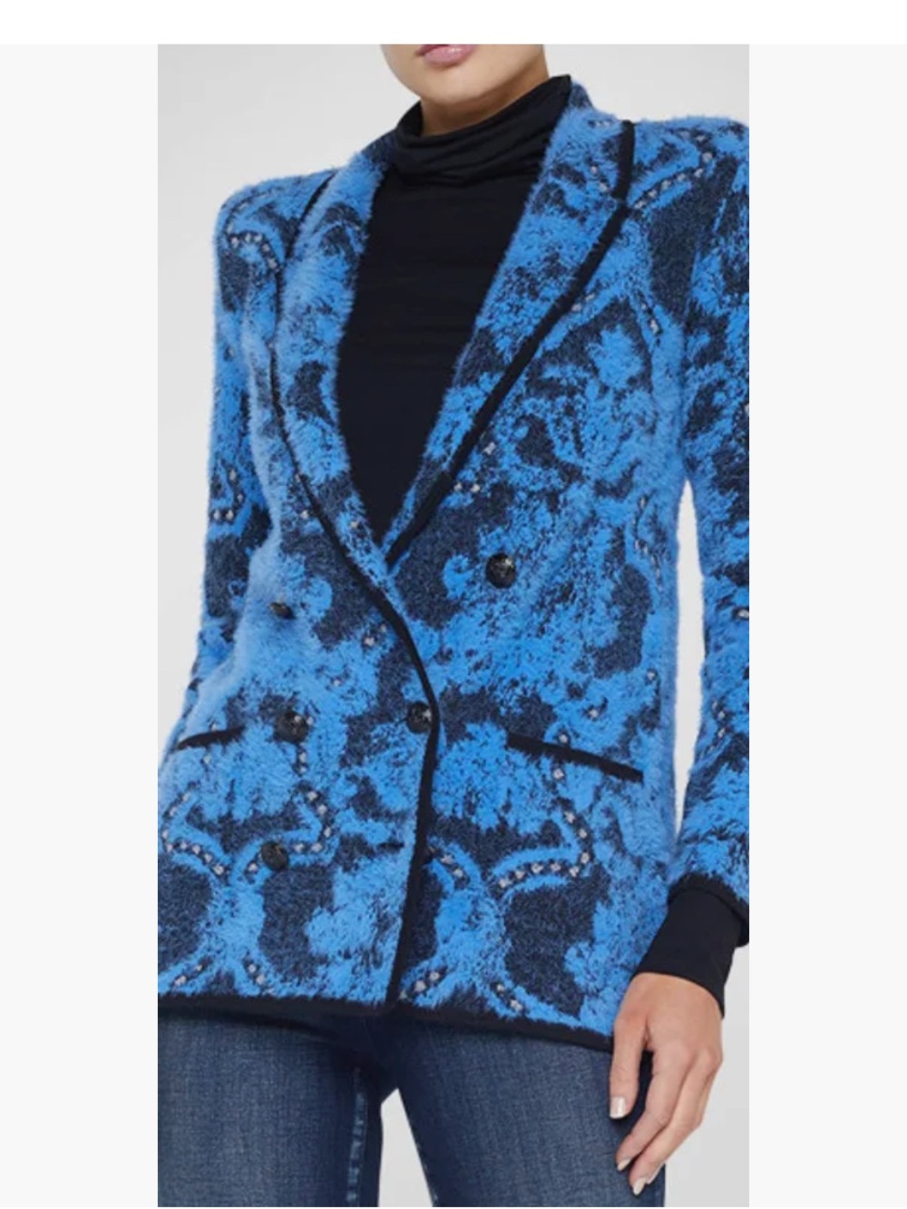 L'AGENCE Blue & Black Patterned Double-Breasted Blazer